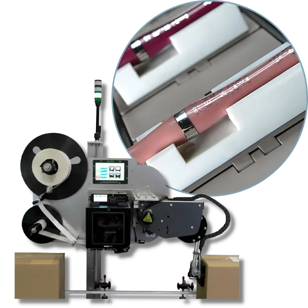 Fully Automatic Label Printing with no compressed air for the cosmetics industry