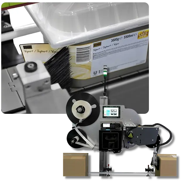 Fully Automatic Label Printing with no compressed air for the dairy industry