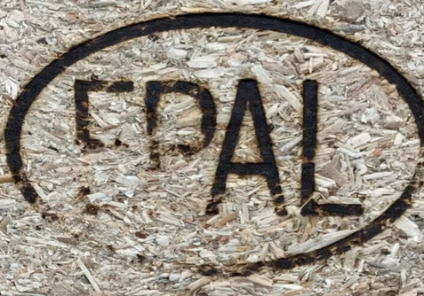 An image of a Hot Branded EPAL logo o n a pallet with half of it worn away to show the poor mark of hot branding on pallets