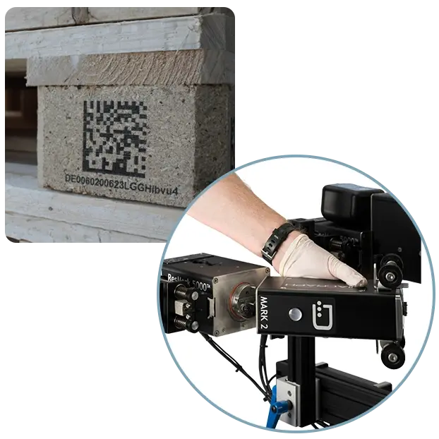 An image of the ResMark5000 large character inkjet printer and coded pallet that links to a large character inkjet product page