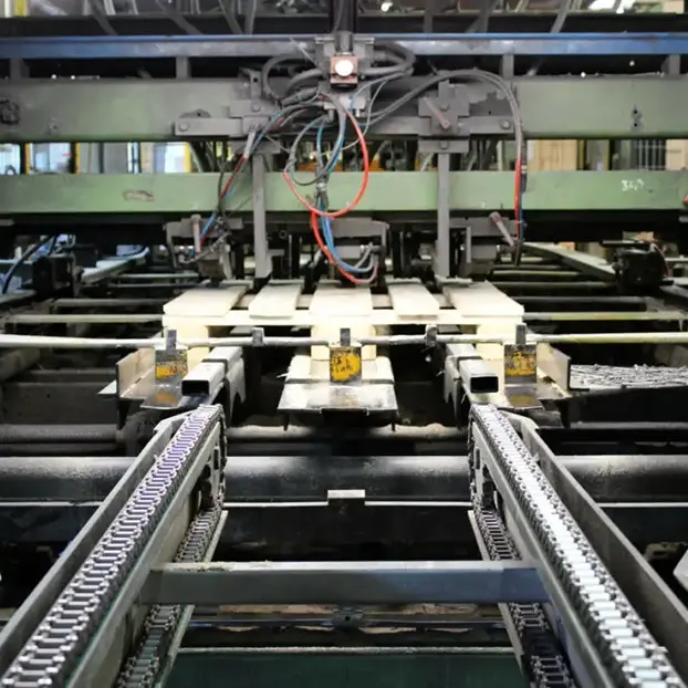 Image of a industrial production process of pallet making and marking
