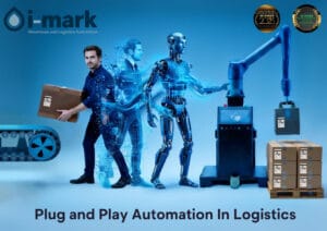 An image of a human evolving into a robotic palletiser carrying a cardboard box with a dispatch abel on it.